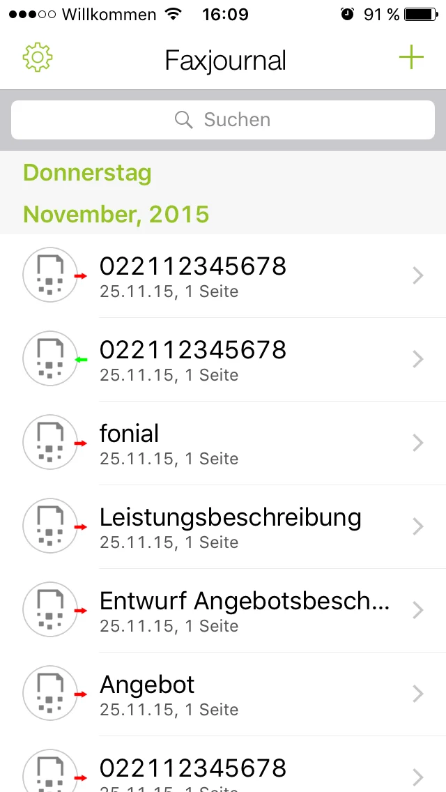 Screenshot Fax Journal Übersicht Screenshot Fax Journal Übersicht