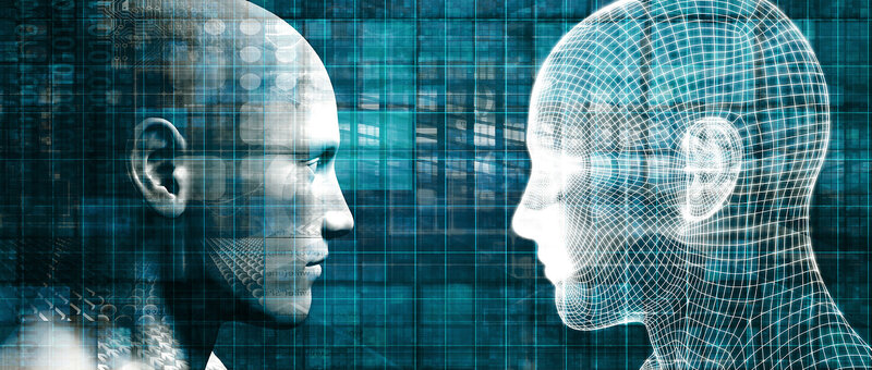 Mensch und Roboter stehen sich gegenüber