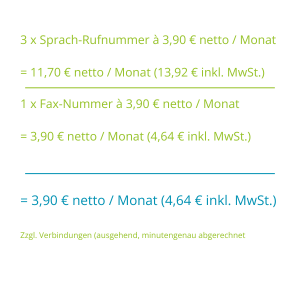 Berechnung Kosten 4 Rufnummern und eine Fax-Nummer