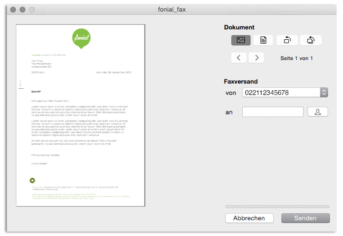 Fax versenden fonial Fax-Druckertreiber