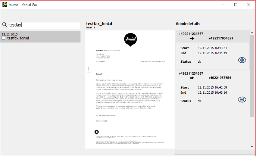 Screenshot Fax versenden Screenshot Fax versenden
