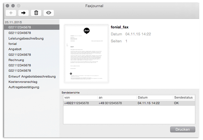 Fax-Journal Mac Fax-Druckertreiber