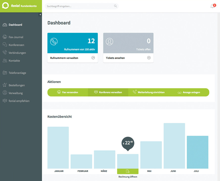 fonial-Kundenkonto: Dashboard fonial-Kundenkonto: Dashboard