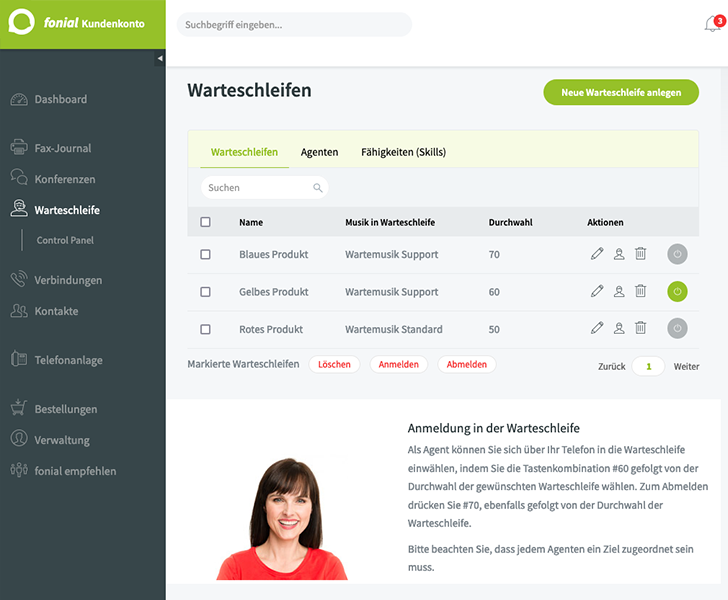 fonial-Kundenkonto: Warteschleife fonial-Kundenkonto: Warteschleife